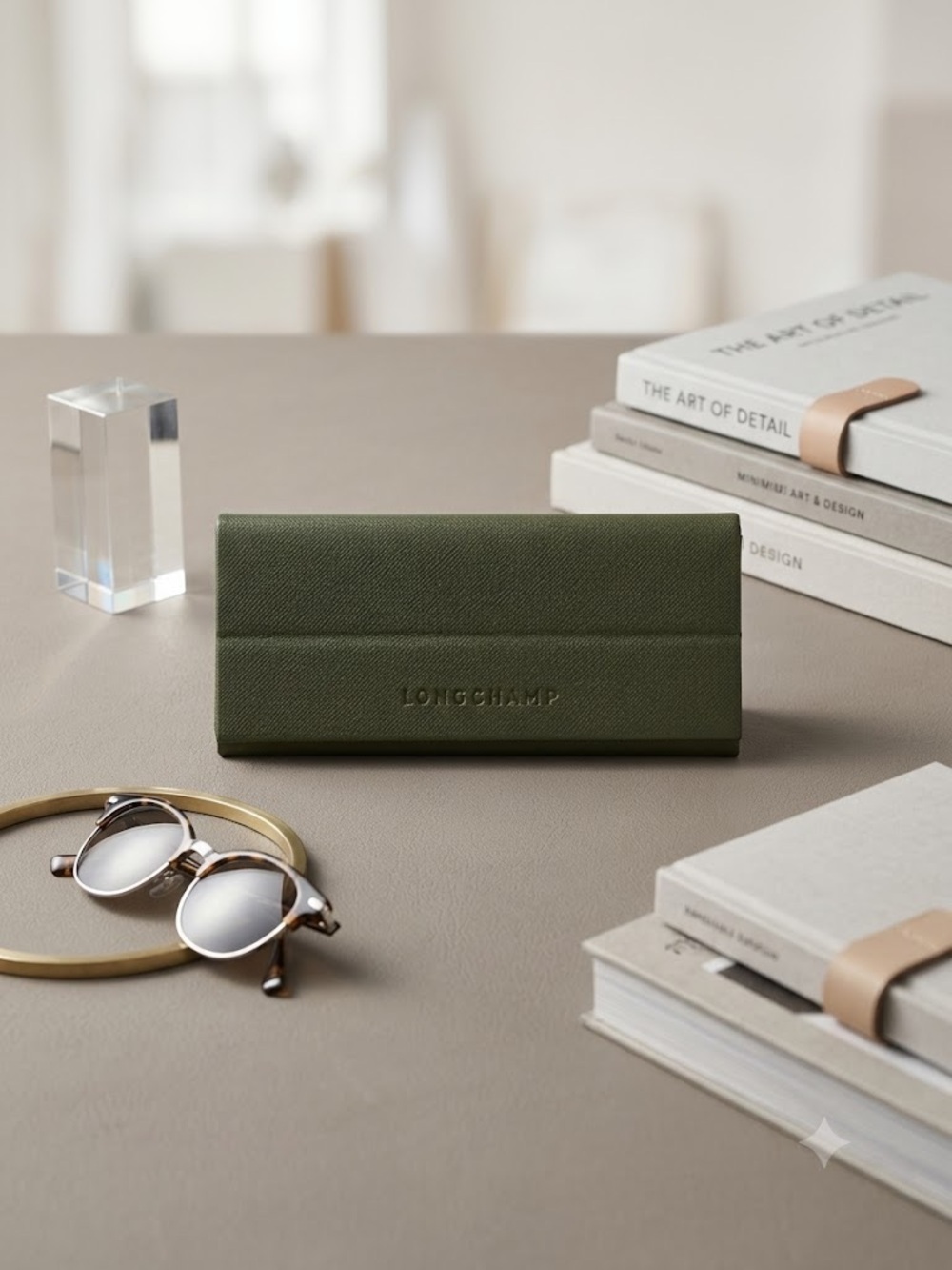 Longchamp Olive Green Men's Leather Glasses Case